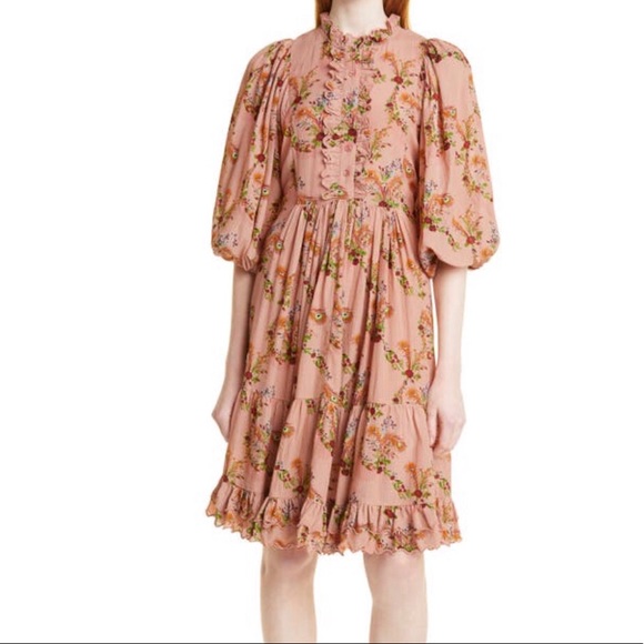 ByTimo 100% Cotton Pink Ruffle Floral Cottagecore Maxi Dress Long Sleeve
